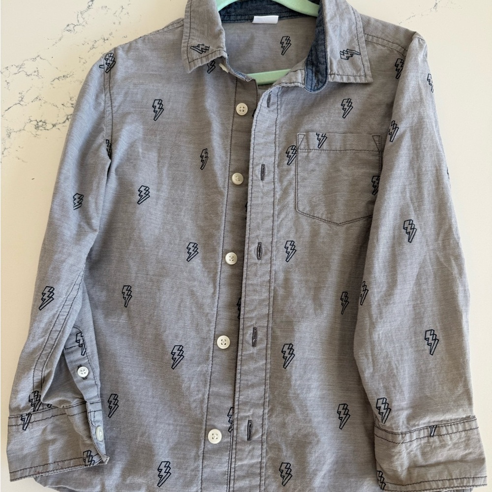 Gymboree Charcoal Shirt with Lightning Design-100% cotton!